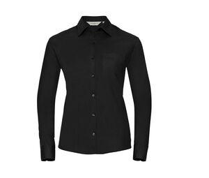 Russell Collection JZ36F - Pflegeleichte Damen Langarm Bluse aus Baumwolle Schwarz