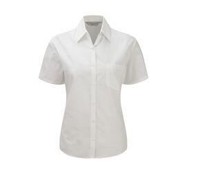 Russell Collection JZ37F - Pflegeleichtes Kurzarm-T-Shirt Poplin aus Baumwolle Weiß